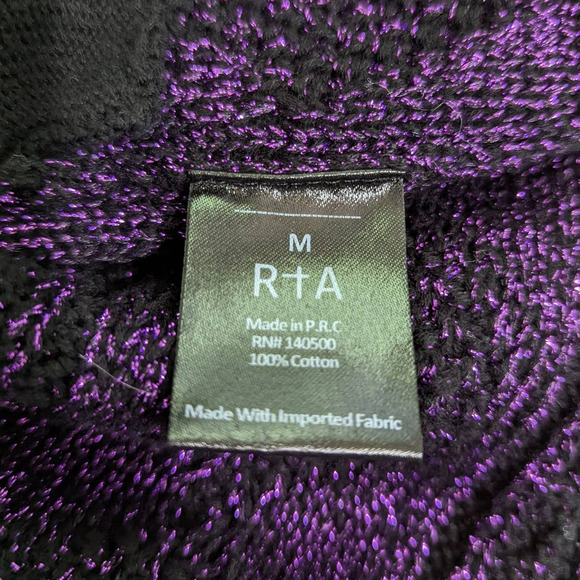 RtA Purple Metallic Distressed Cableknit Cardigan Sweater Size Medium Preowned - Picture 8 of 9